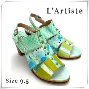 L'ARTISTE Brisk Spring Step Printed leather Slingback Heel Sandal Green Size 9.5